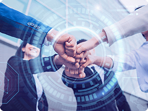 Two workers high-fiving